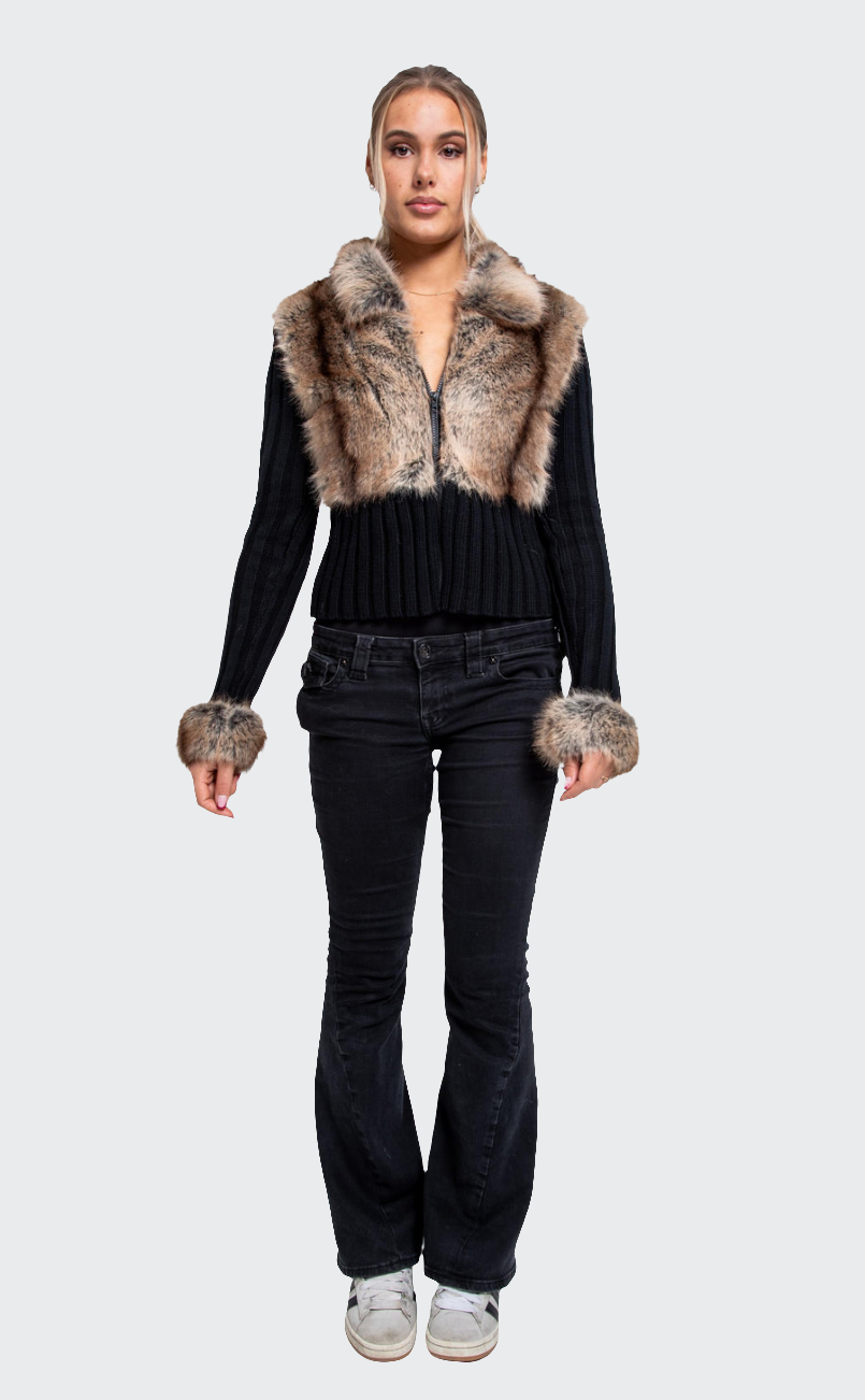 Ivory Fur Cardigan - Black