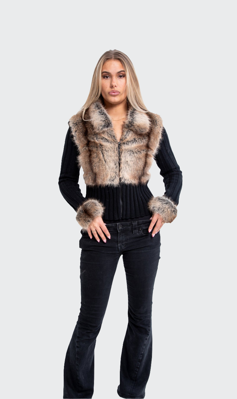 Ivory Fur Cardigan - Black