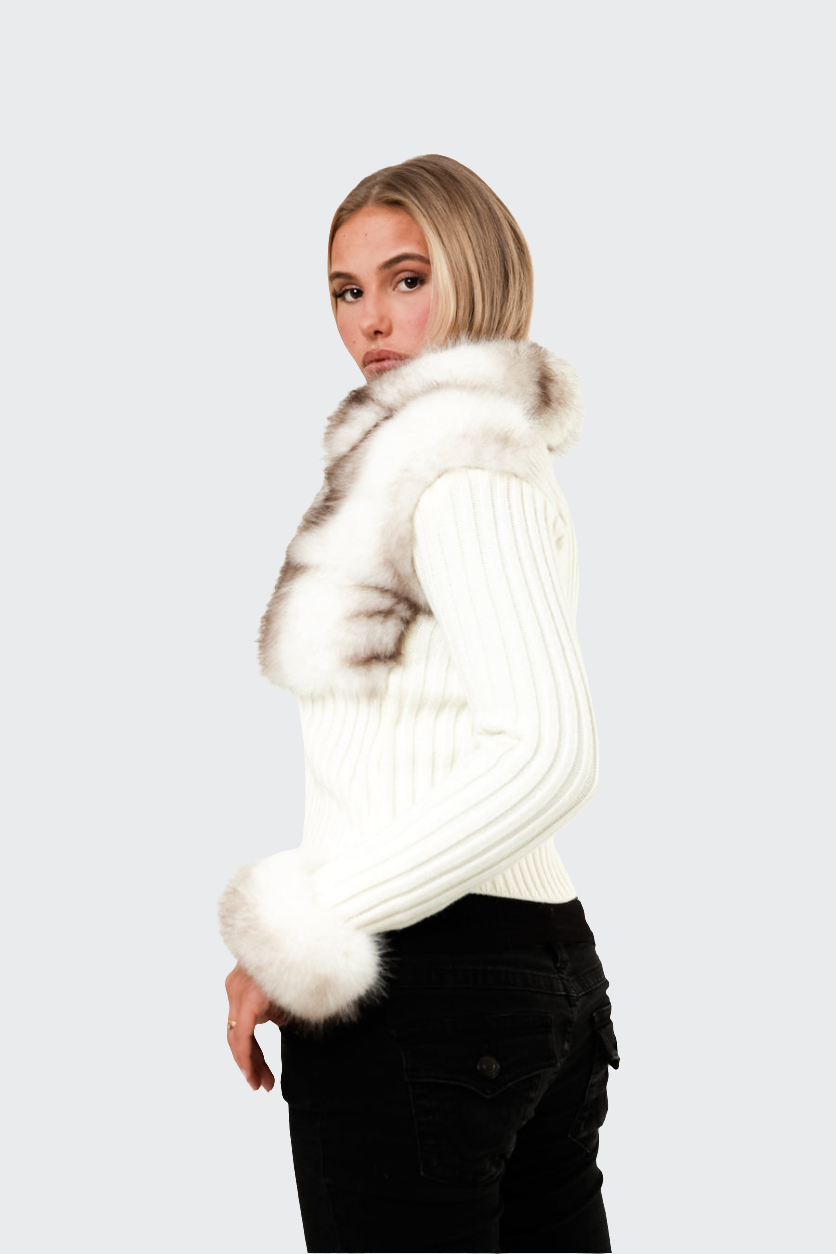 Ivory Fur Cardigan - White