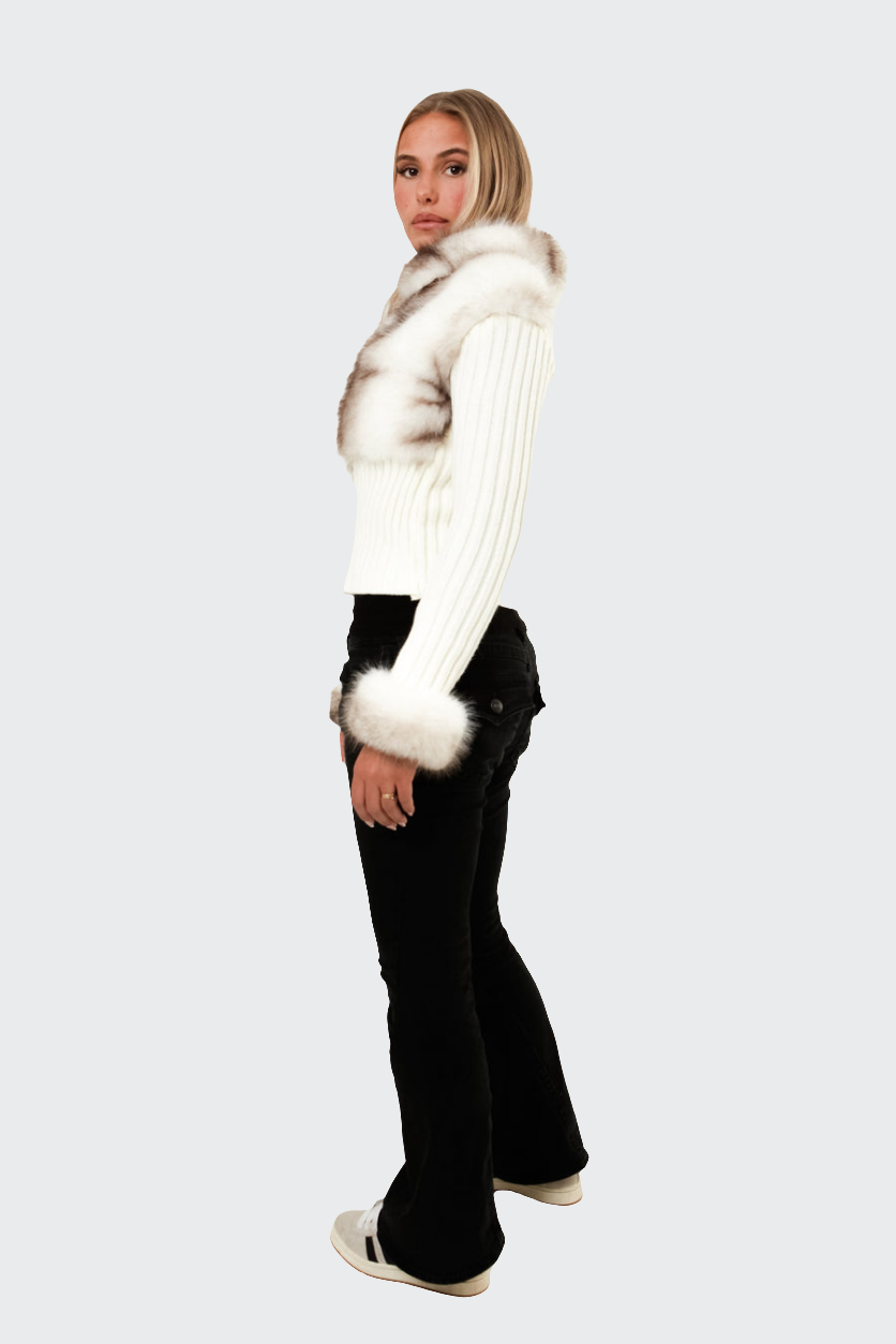 Ivory Fur Cardigan - White