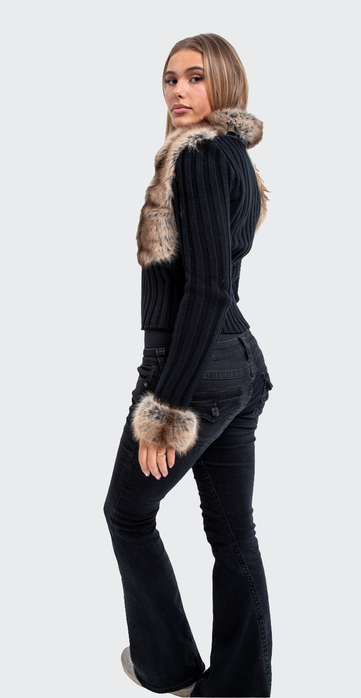 Ivory Fur Cardigan - Black