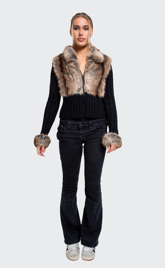 Ivory Fur Cardigan - Black